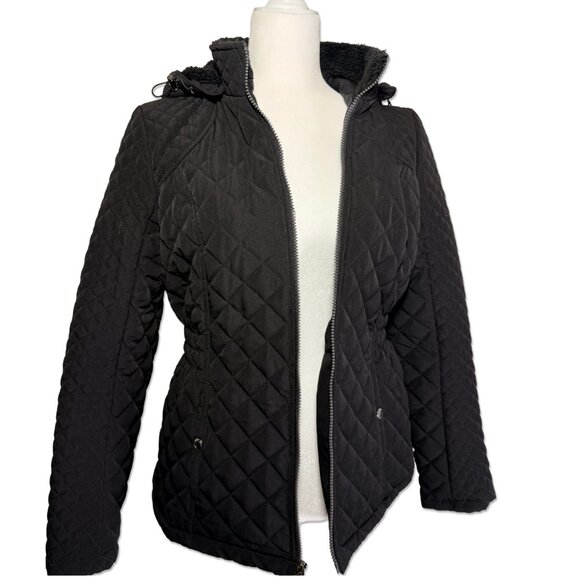 Laundry by Design Black Quilted Zip-Up Winter Jacket with Hood Sz M - Picture 6 of 8
